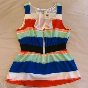 GUESS multi-colored peplum sleeveless top. Size M